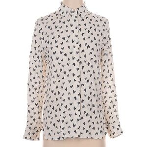 Zara Black Heart Print Button Down Shirt XS